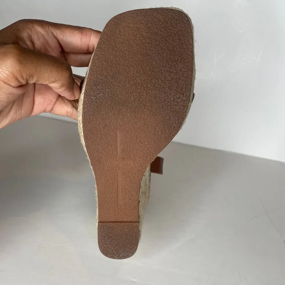 Dolce Vita Braided Leather Espadrille Wedge Sandals Brown Size 8.5